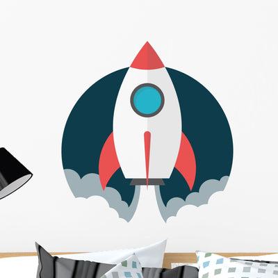 Rocket Launch Wall Decal shown on a wall