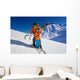 Father give mountain ski lesson to little boy Wall Mural