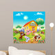 Funny farm animals in the garden Wall Mural