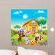 Funny farm animals in the garden Wall Mural