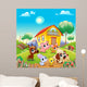 Funny farm animals in the garden Wall Mural