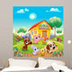 Funny farm animals in the garden Wall Mural