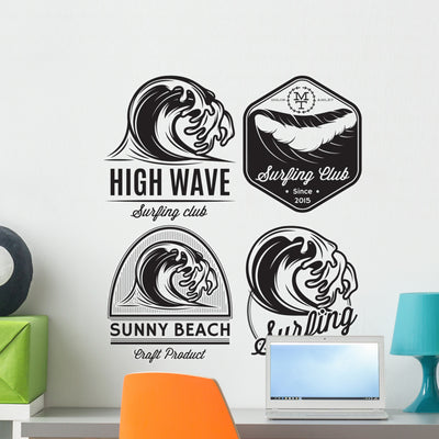 Logos On The Theme Of Water, Surfing, Ocean, Sea Wall Decal shown on a wall