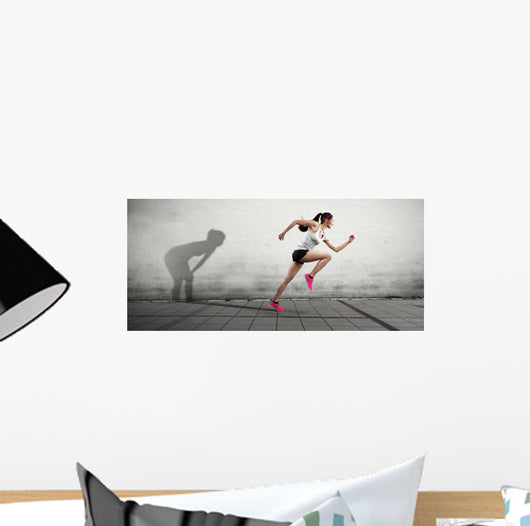 Junge Frau H&auml;gt Ihren Schatten Ab Wall Decal