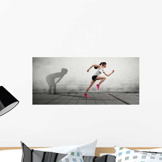 Junge Frau H&auml;gt Ihren Schatten Ab Wall Decal