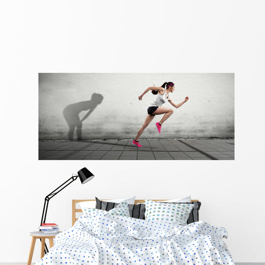 Junge Frau H&auml;gt Ihren Schatten Ab Wall Decal