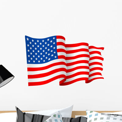 USA American Flag Waving Wall Decal shown on a wall
