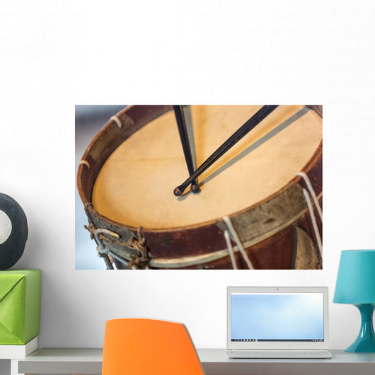 old military drum with black sticks Wall Mural
