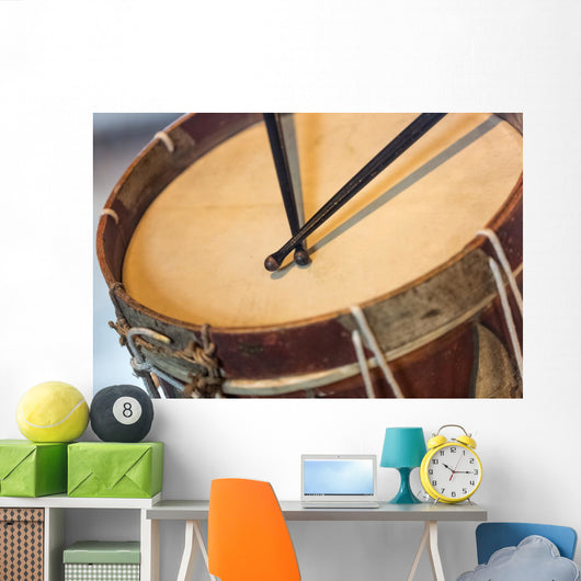 old military drum with black sticks Wall Mural