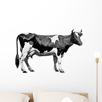 Vintage Farm Cow Wall Decal shown on a wall