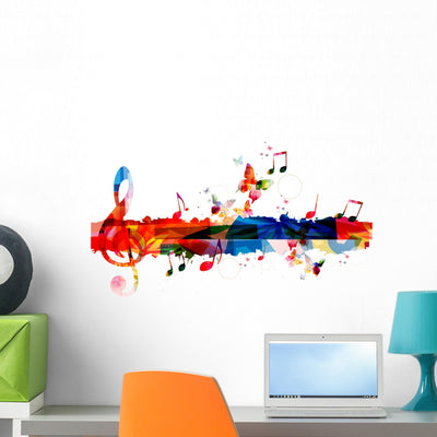Colorful Rainbow G-Clef Wall Decal shown on a wall
