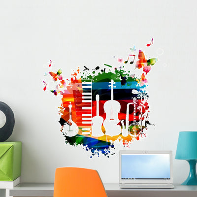 Colorful Musical Instruments Wall Decal shown on a wall