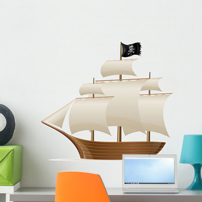 Pirate Ship Vector Illustration Wall Decal shown on a wall