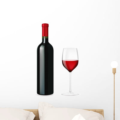 Bottle Of Red Wine With A Glass Wall Decal shown on a wall