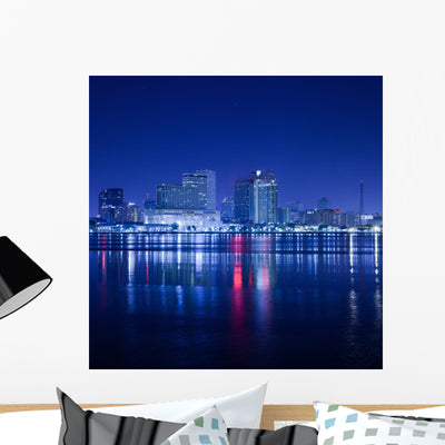 New Orleans Skyline At Night Wall Decal shown on a wall