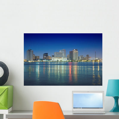 New Orleans Skyline Night Wall Decal shown on a wall