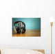 Vintage microphone and headphones on green background. Concept a Wall Mural