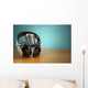 Vintage microphone and headphones on green background. Concept a Wall Mural