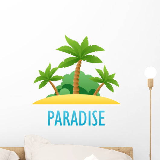 Tropical Island, Vector Nature Landscape Illustration Wall Decal