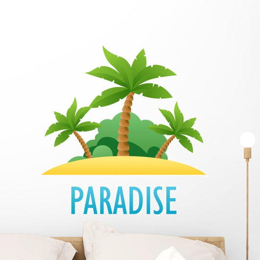 Tropical Island, Vector Nature Landscape Illustration Wall Decal