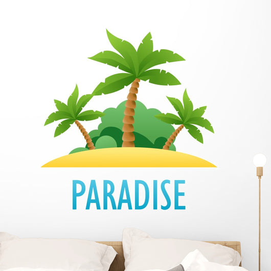 Tropical Island, Vector Nature Landscape Illustration Wall Decal