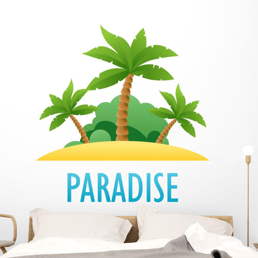 Tropical Island, Vector Nature Landscape Illustration Wall Decal