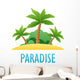 Tropical Island, Vector Nature Landscape Illustration Wall Decal