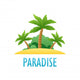 Tropical Island, Vector Nature Landscape Illustration Wall Decal