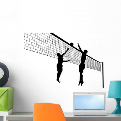 Two Volleyball Players Wall Decal shown on a wall