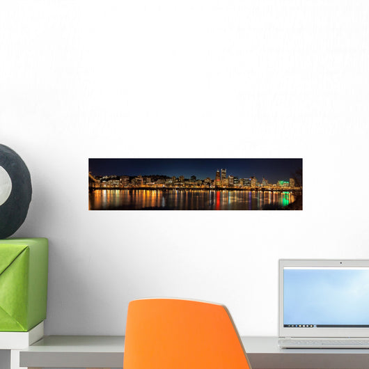 Portland City Skyline Night Scene Panorama Wall Mural