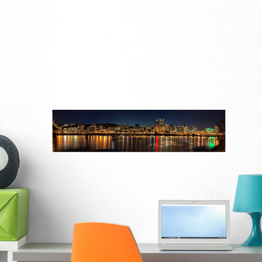Portland City Skyline Night Scene Panorama Wall Mural