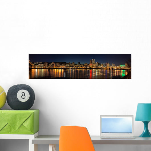 Portland City Skyline Night Scene Panorama Wall Mural