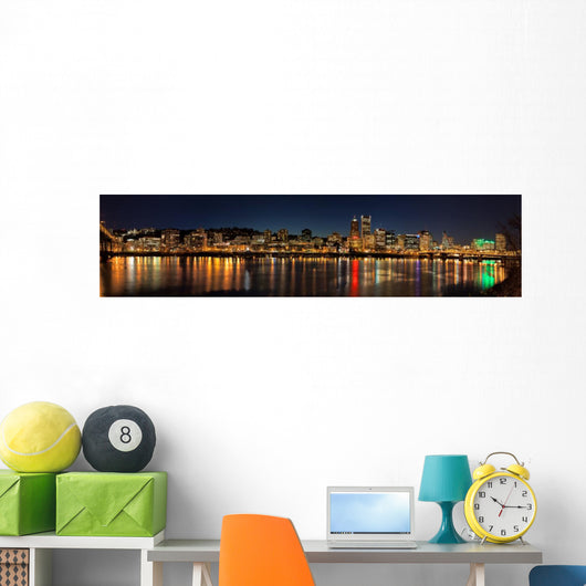 Portland City Skyline Night Scene Panorama Wall Mural