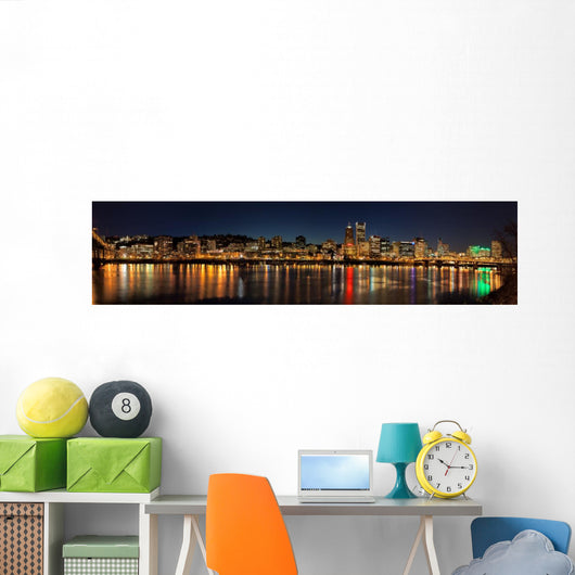 Portland City Skyline Night Scene Panorama Wall Mural