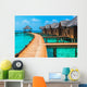 Over water bungalows with steps into amazing green lagoon Wall Mural
