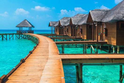 Over Water Bungalows With Steps Into Amazing Green Lagoon Wall Decal