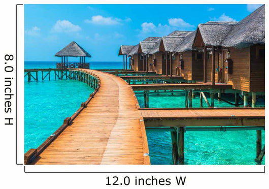 Over water bungalows with steps into amazing green lagoon Wall Mural