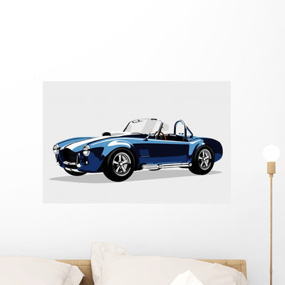 Classic Sport Blue Car Ac Shelby Cobra Roadster Wall Decal shown on a wall