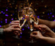 Clinking Glasses Of Champagne In Hands On Lights Background Wall Decal