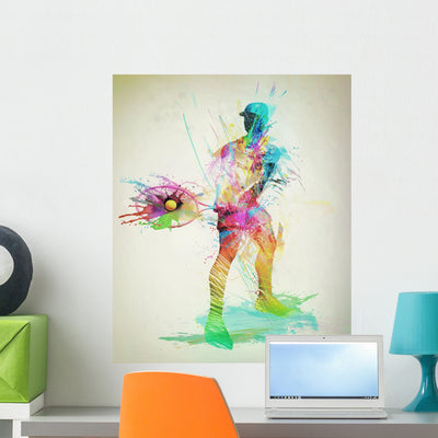 Abstract Tennis Player Wall Decal shown on a wall