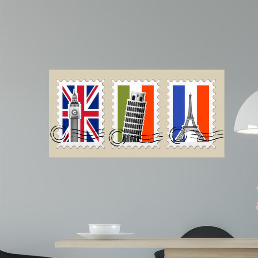 Three Postmarks with Sights Wall Decal