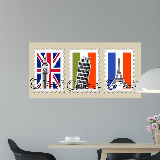Three Postmarks with Sights Wall Decal
