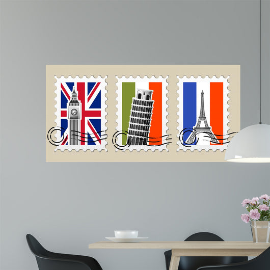 Three Postmarks with Sights Wall Decal