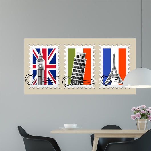 Three Postmarks with Sights Wall Decal