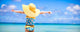 Little Girl In Big Yellow Hat On White Sandy Beach Wall Decal