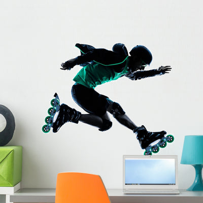 Man Roller Skater Inline Roller Blading Silhouette Wall Decal shown on a wall
