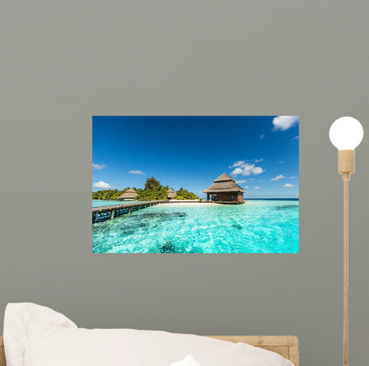 Beach Villas on small tropical island Wall Mural