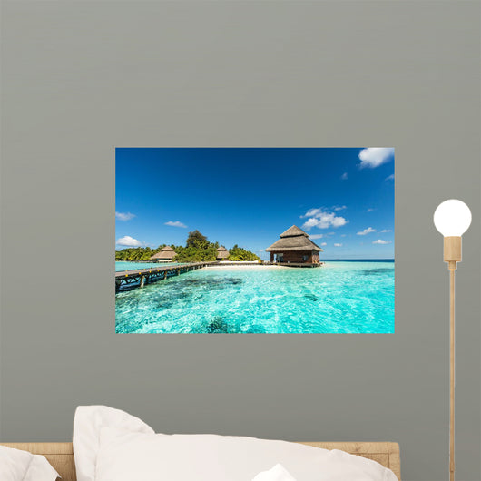 Beach Villas on small tropical island Wall Mural