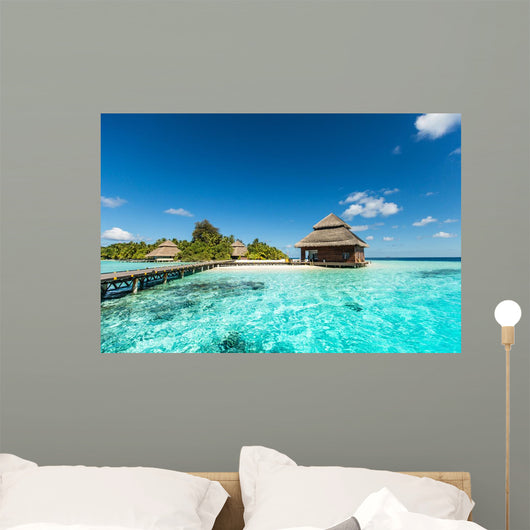 Beach Villas on small tropical island Wall Mural