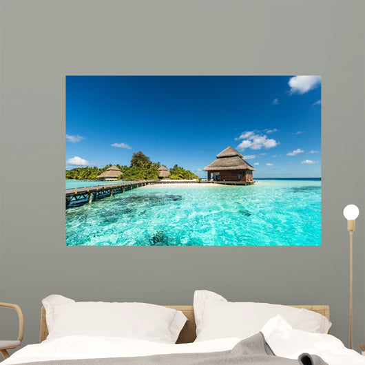 Beach Villas on small tropical island Wall Mural